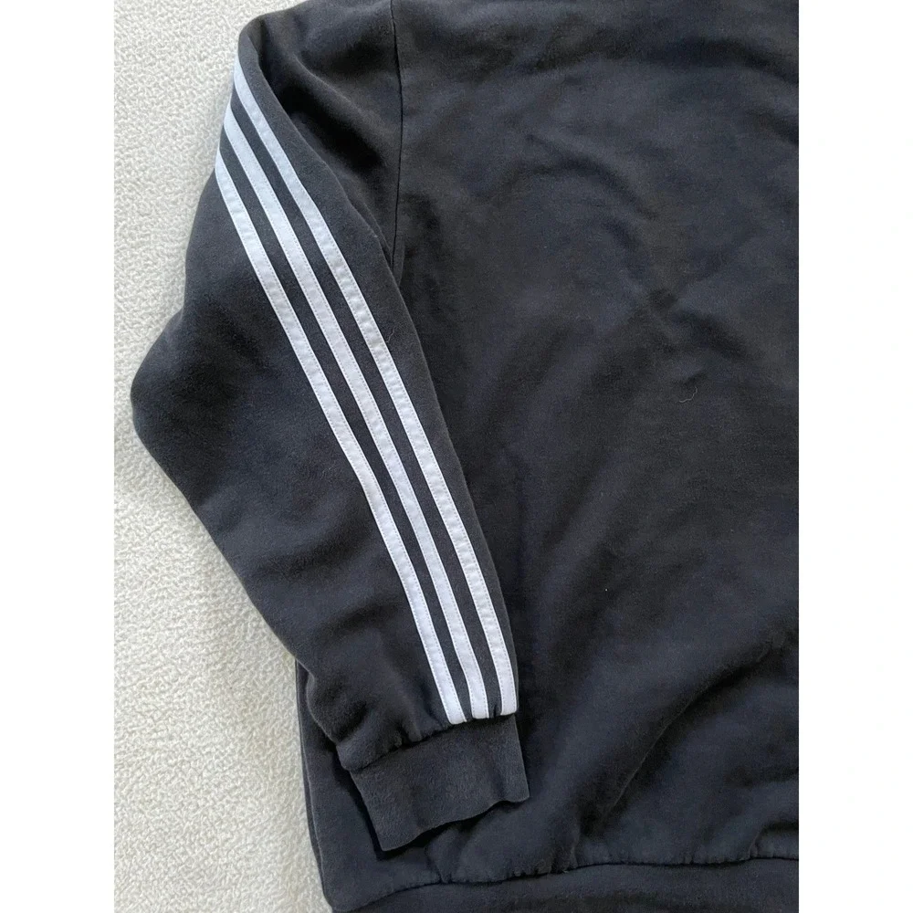 Adidas Mens Medium‎ Hoodie Black 3-Stripe Logo Pullover Fleece Sweatshirt Stain